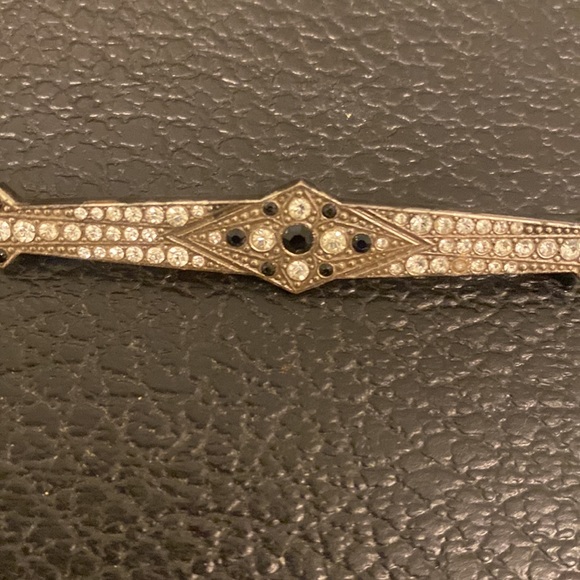 Antique Art Deco Bar Brooch 1920s Rhinestone Filigree Silver pin geometric shape - Picture 2 of 11